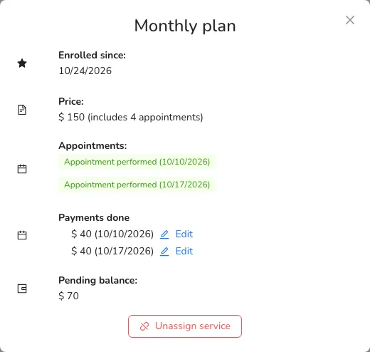 The package payments, each with its Edit button
