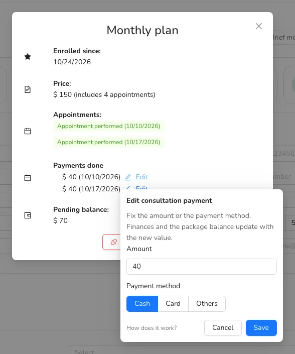 Fix the amount or the payment method and save