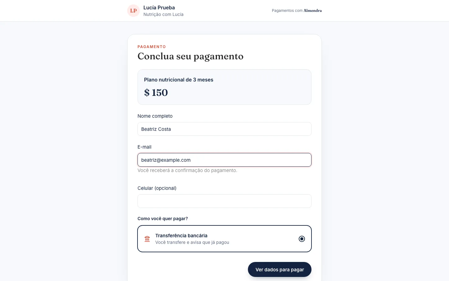 A página onde seu paciente paga