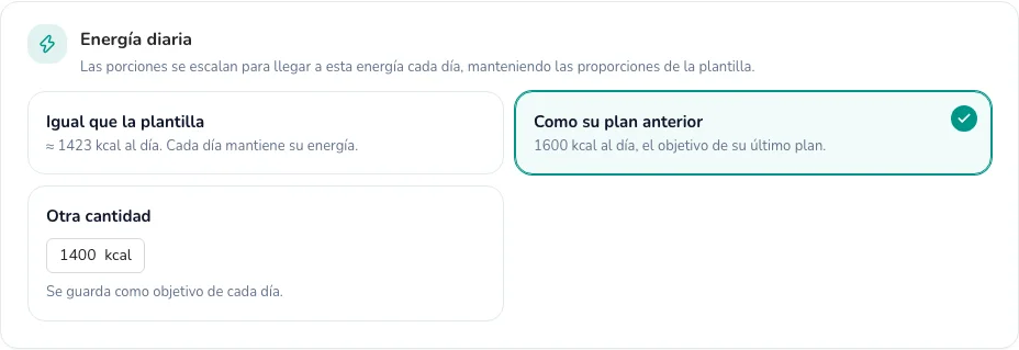 Opciones de energía diaria
