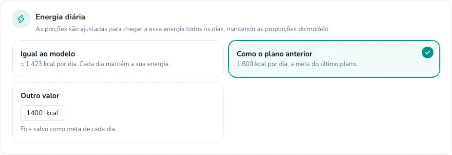 Opções de energia diária