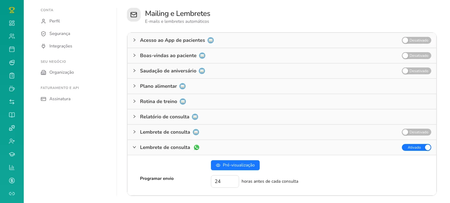 O lembrete de consulta por WhatsApp em Mailing e Lembretes